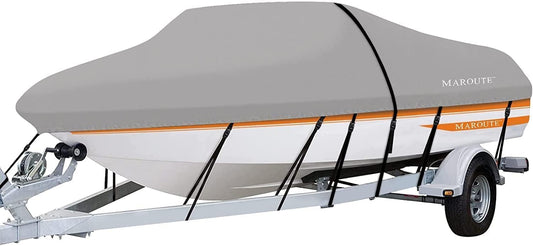 Garvee Boat Cover, 600D Waterproof Trailerable Marine Grade Polyster Canvas Fits V-Hull, Tri-Hull Fishing Boat, Runabout, SKi Boat, Bass Boat - Gray / Length 17ft-19ft