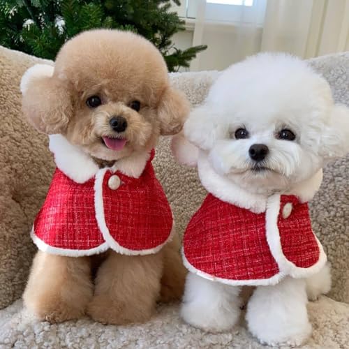 Garvee Pet Dogs Christmas Hood Cape Winter Warm Cloak with Plush Ears Dog Clothes Accessories Pet Clothes for Small Medium Dogs Christmas-Plush Cape one Size