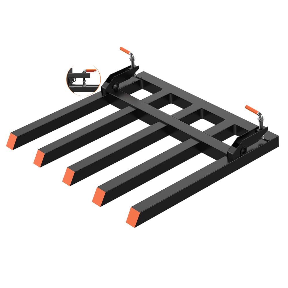 Garvee Clamp On Pallet Forks Fits 48" Bucket, 2500LB Capacity 5-Tine Attachment for Tractor & Skid Steer Loader