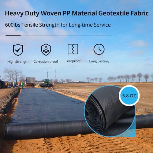 Garvee Driveway Fabric 13x108FT, 5.8OZ Woven Landscape Fabric Heavy Duty, Commercial Road Fabric, Weed Control Fabric, Geotextile Fabric for Landscaping, Ground Cover