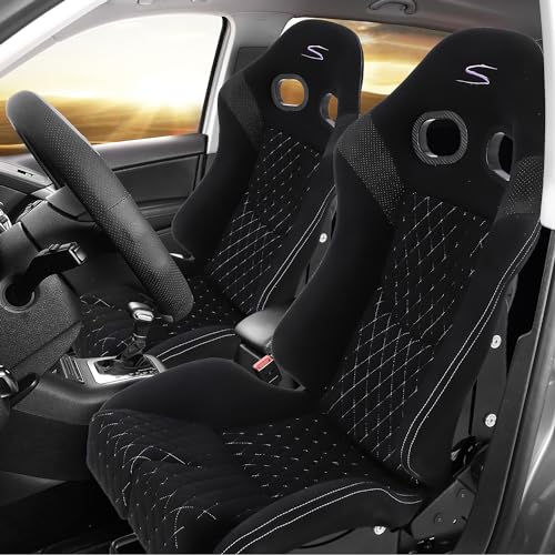 Garvee Racing Seats PU & Carbon Leather, Adjustable Angle, Dual Sliders, Purple, 1 Pair
