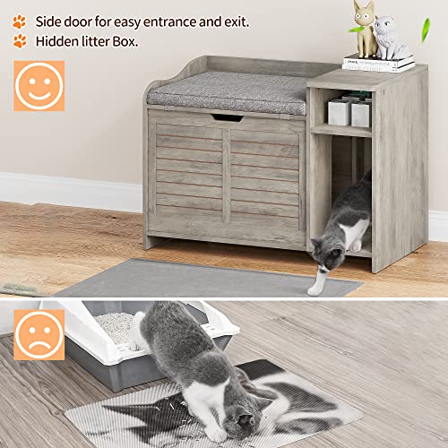 Garvee Cat Litter Box Enclosure with Cushion, Hidden Cat Litter Box Furniture, Cat Litter Box Furniture with Top Opening, Flip Top Litter Box Enclosure Cat House, Grey