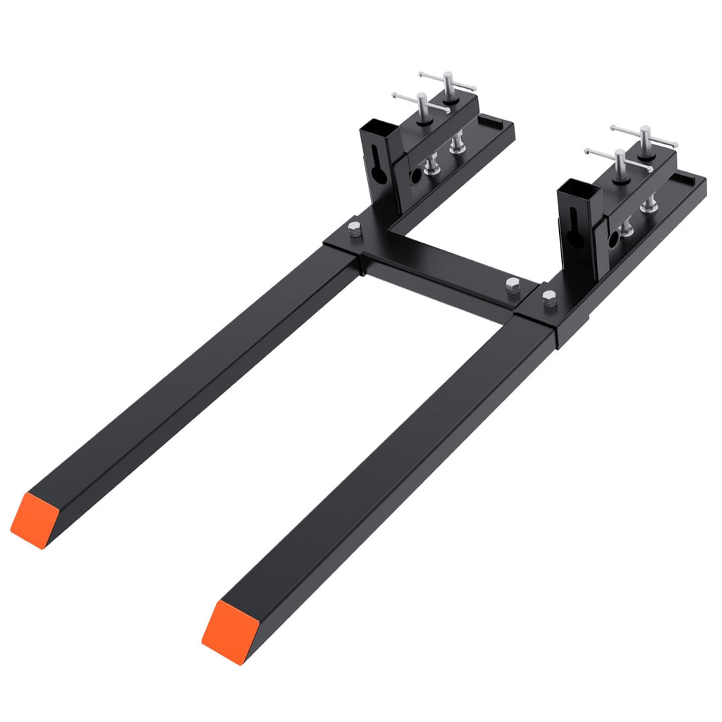 Garvee 65” 6000lbs Clamp on Pallet Forks, Heavy Duty Clamp on Pallet Forks with Adjustable Stabilizer Bar, Quick Attach Tractor Forks for Tractor Bucket, Skid steer, Loader Bucket