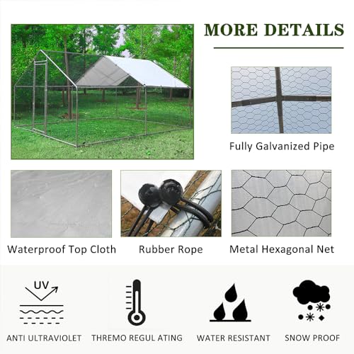 Garvee Chicken Coop Large Metal Chicken House,Walk-in Poultry Cage Chicken Run Pen Dog Kennel Duck House with Waterproof and Anti-Ultraviolet Cover (L(10' L x 13 W x 6.56' H))