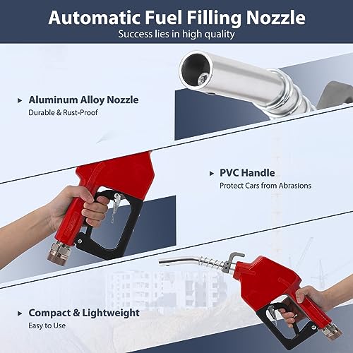 Garvee Automatic Fuel Nozzle, 3/4" NPT Inlet Thread & 13/16" Spout, 16 GPM Max Flow Rate, Auto Shut Off, Aluminum & PVC Gas Pump Handle with 360° Swivel for Gasoline Diesel Biodiesel Refilling