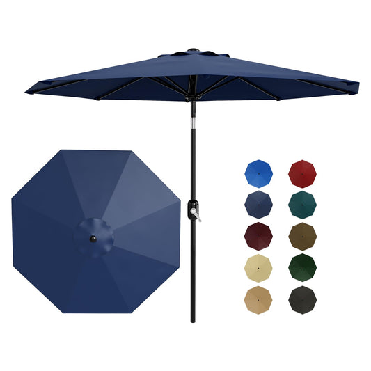 Garvee 9 ft Outdoor Patio Umbrella with 8 Sturdy Ribs, Crank Lift, Push-Button Tilt & UV-Resistant Waterproof Canopy for Pool, Deck, Yard & Garden, Navy Blue