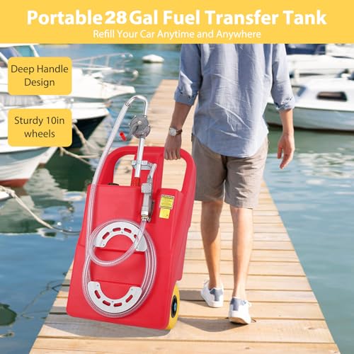 Garvee Fuel Caddy, 26 Gallon Portable Fuel Tank On-Wheels with Manual Fueling Nozzle & 360° Swivel Connector,for Cars, Trucks, Boats