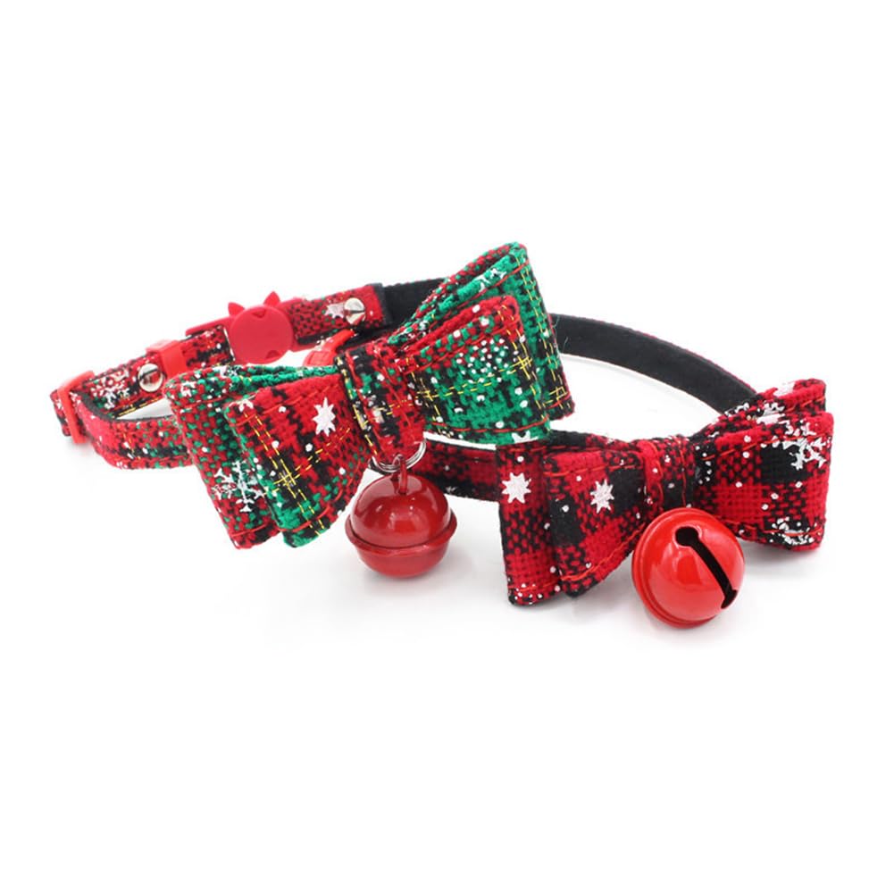 Garvee Dog Christmas Collar with Bells Cute Bow Tie Adjustable 27-40cm Neck Circumference Pet Collar Neck Accessories Green