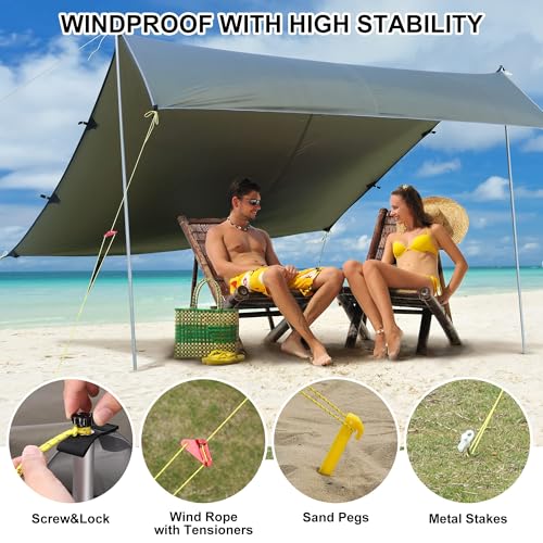 Garvee Camping Tarp, Hammock Rain Fly Camping Tarp Waterproof with 2 Aluminum Poles, Lightweight Backpack Tent tarp for Traveling, Green - 13X9FT
