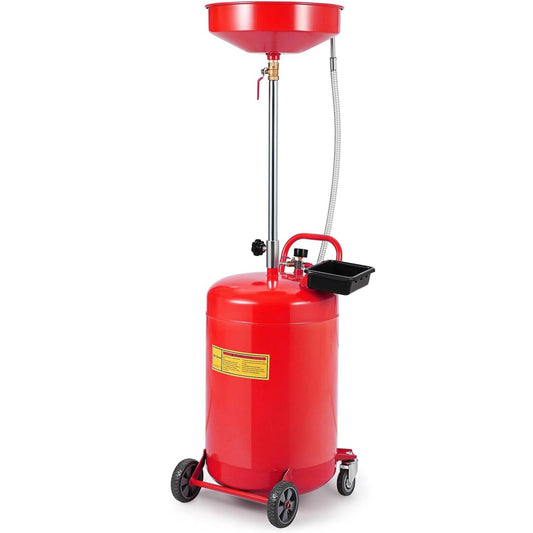 Garvee 20 Gallon Oil Drain Tank with Adjustable Funnel, Portable Air-Operated Container, Rust-Proof, Wheels & Toolbox, Red