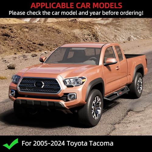 Garvee Running Boards 6.5 Inches with Two Stairs Design Compatible with 2005-2024 Toyota Tacoma Double Cab(2 Full-Size Doors,2 3/4-Size Doors), Steel Build, Bolt-on Side Steps, Powder Coated Nerf Bar