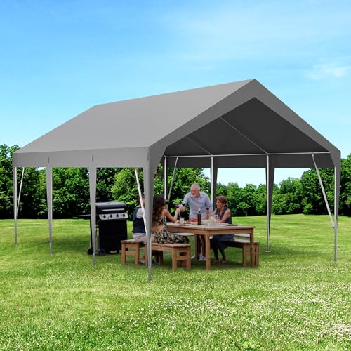 Garvee 12'x20' Heavy Duty Carport, UV Resistant Waterproof Car Canopy for Car, Boat, Party, Storage Shed, Grey