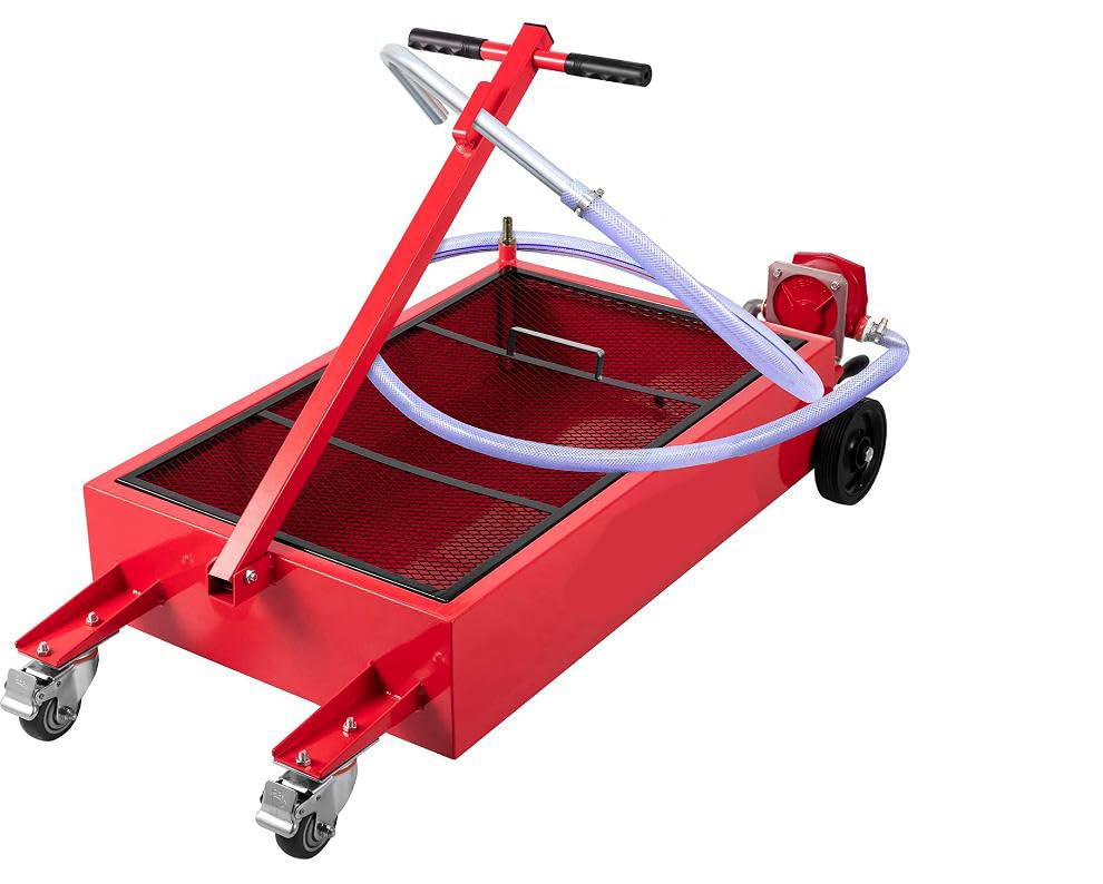 Garvee 20 Gallon Hand Pum Low Profile Portable Oil Drain Pan,with T-Handle,for Car,Suvs with Hose,Casters - Red
