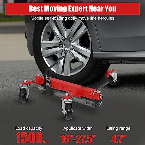 Garvee 1500lbs Car Wheel Dolly Car Skates Mechanic Vehicle Positioning Tire Jack Ratcheting Foot Pedal Lift Car Wheel Dolly Heavy Duty