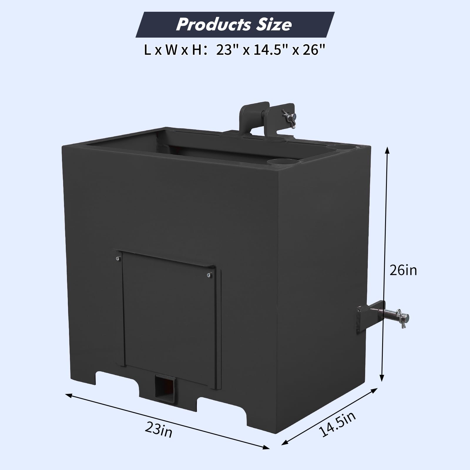 Garvee 3 Point, 800lbs Ballast Box w/ Standard 2 Inch Hitch, Cat 1 - Black
