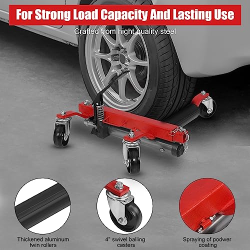 Garvee 1500lbs Car Wheel Dolly Car Skates Mechanic Vehicle Positioning Tire Jack Ratcheting Foot Pedal Lift Car Wheel Dolly Heavy Duty
