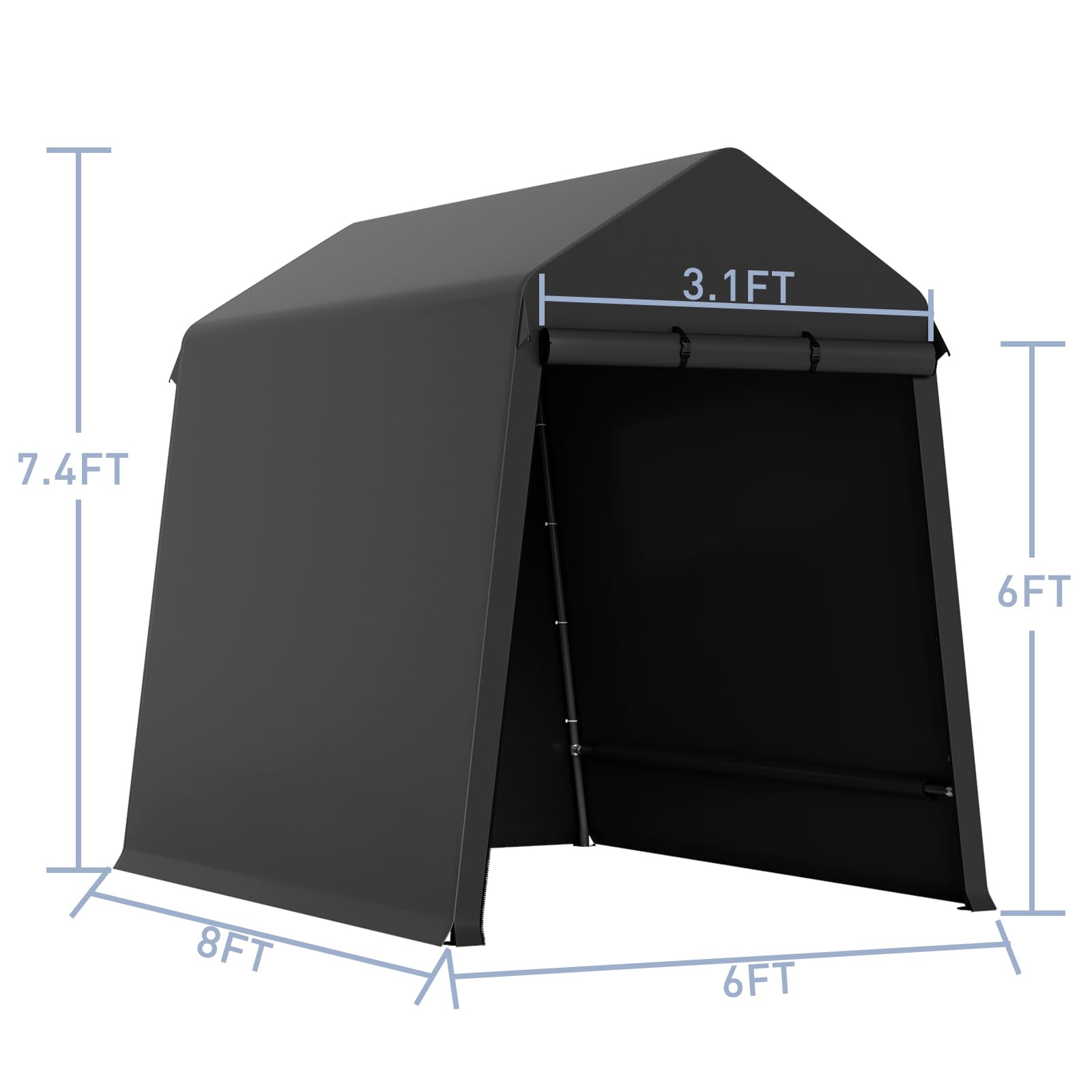 Garvee 7X12FT Heavy Duty Outdoor Shed,Portable Storage Shed,with 2 Rolled Up Zipper Doors,Vents Carports & Waterproof Cover Temporary Shelter for Motorcycle,Gardening Tools and Generator(black)
