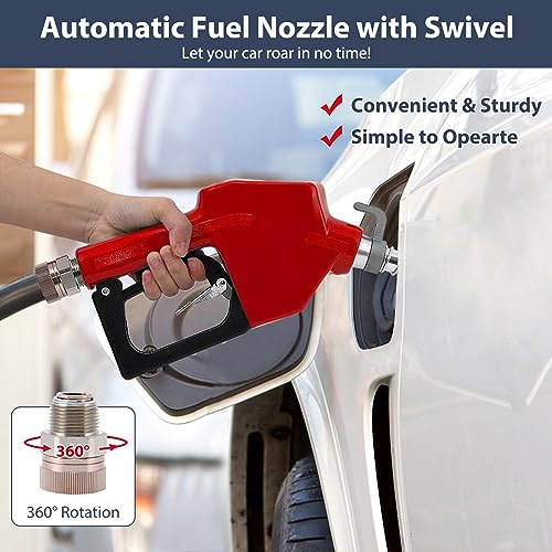 Garvee Automatic Fuel Nozzle, 3/4" NPT Inlet Thread & 13/16" Spout, 16 GPM Max Flow Rate, Auto Shut Off, Aluminum & PVC Gas Pump Handle with 360° Swivel for Gasoline Diesel Biodiesel Refilling