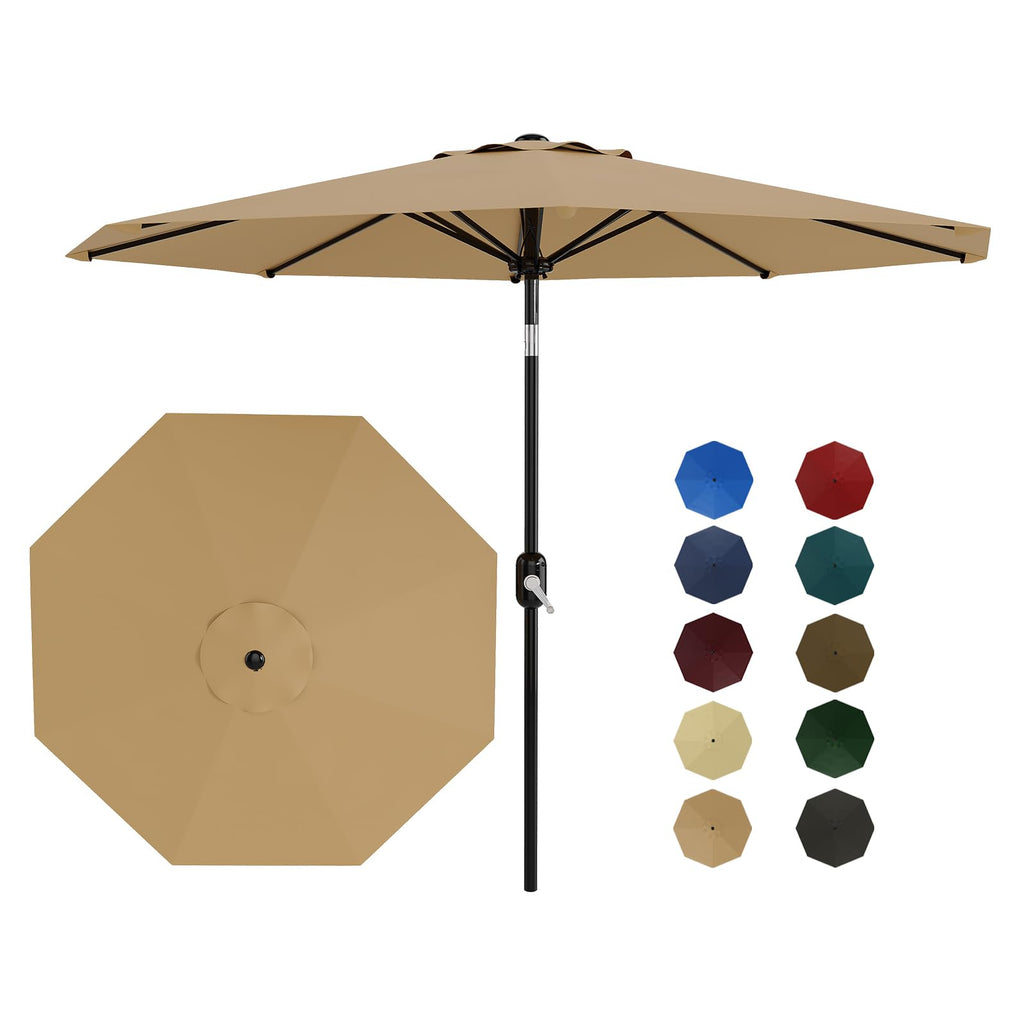 Garvee 10' Patio Umbrella with Crank Lift & Push Button Tilt – 8 Sturdy Ribs Table Umbrella for Yard, Deck, Pool, Outdoor Patio, Tan