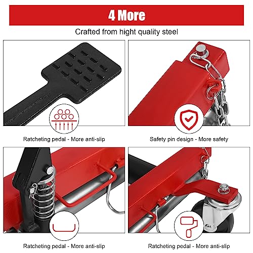 Garvee 1500lbs Car Wheel Dolly Car Skates Mechanic Vehicle Positioning Tire Jack Ratcheting Foot Pedal Lift Car Wheel Dolly Heavy Duty