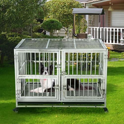 Garvee 42 Inch Full Stainless Steel Dog Crate with Wheels & Double Door