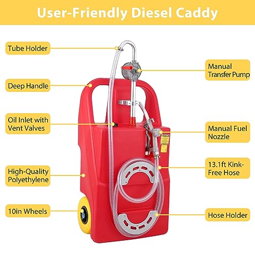 Garvee Fuel Caddy, 26 Gallon Portable Fuel Tank On-Wheels with Manual Fueling Nozzle & 360° Swivel Connector,for Cars, Trucks, Boats