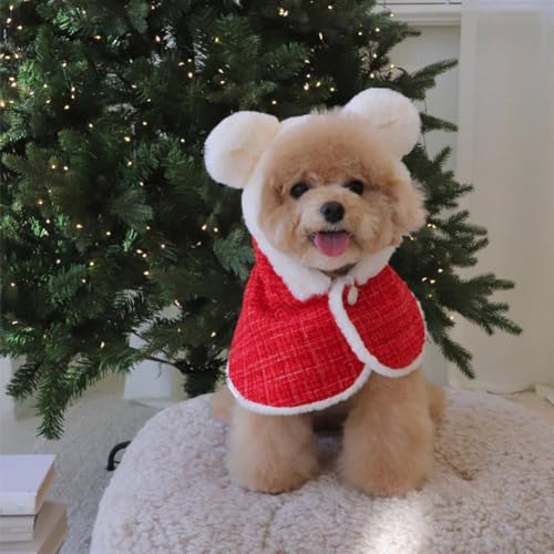 Garvee Pet Dogs Christmas Hood Cape Winter Warm Cloak with Plush Ears Dog Clothes Accessories Pet Clothes for Small Medium Dogs Christmas-Plush Cape one Size