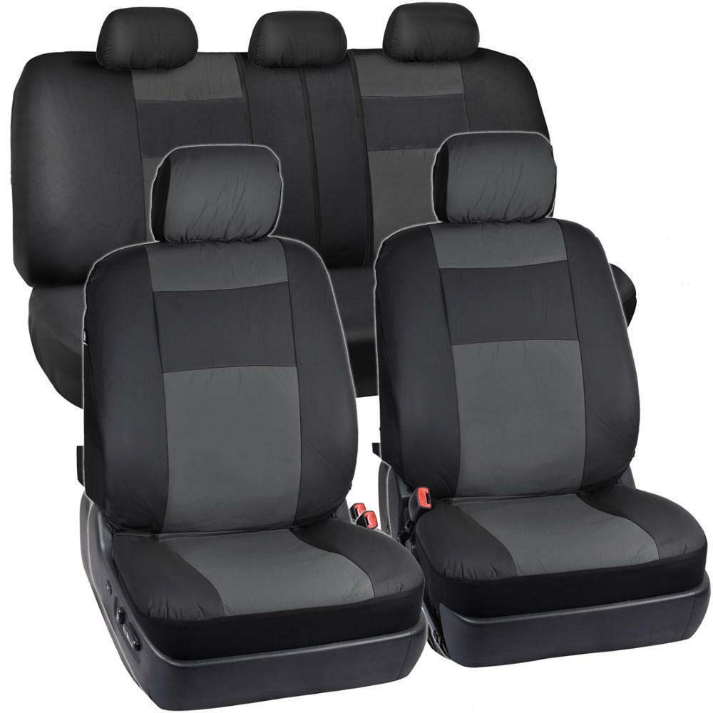 Garvee 9-Piece PU Leather Car Seat Cover Set Universal Fit for 5-Seat Cars Front and Rear Seat Covers Black