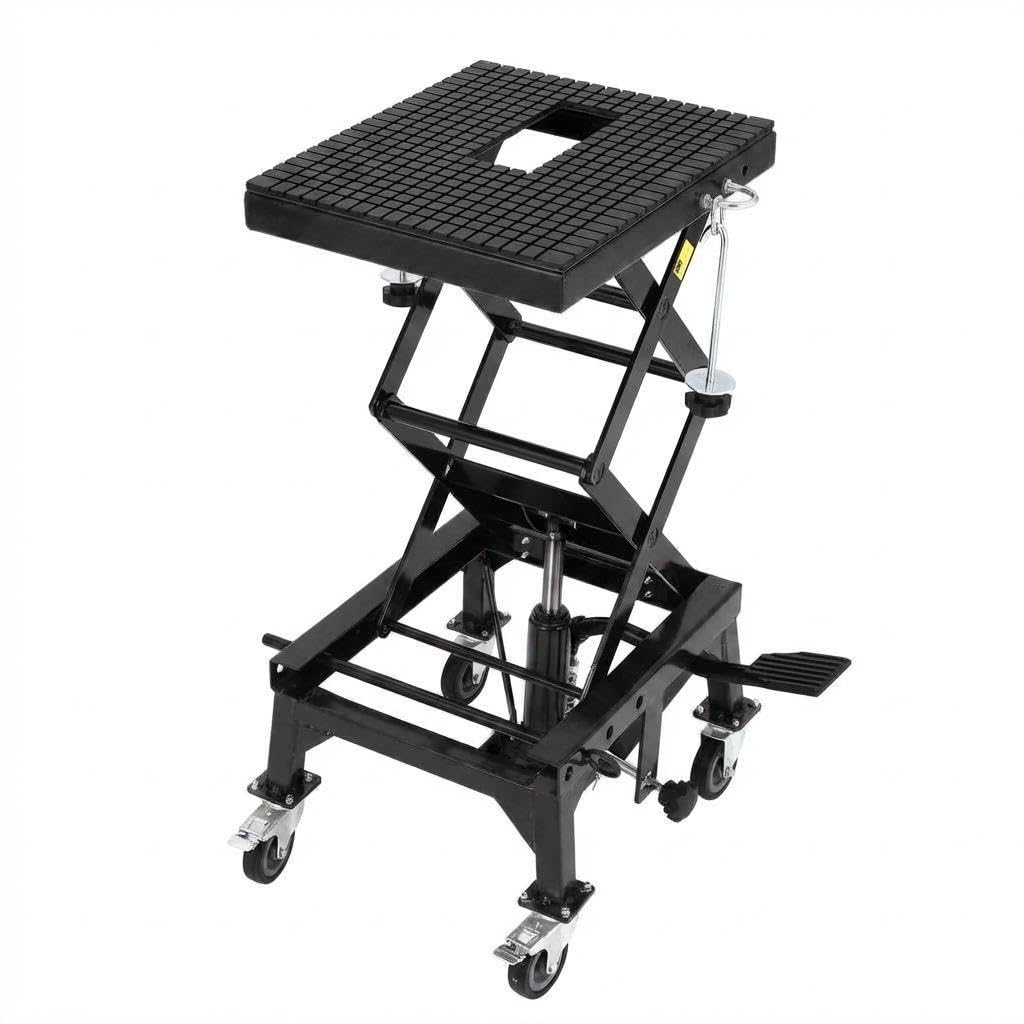 Garvee Hydraulic Motorcycle ATV Lift Jack 350LBS Foot-Pump Scissor Lift Table for Dirt Bikes Adjustable 13.78-34.25 Inches Black
