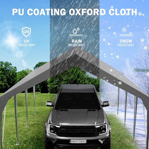 Garvee 10' X 20' Heavy Duty Carport, Portable Garage with Waterproof UV Protected Car Canopy for Cars, Boats, Storage, Grey