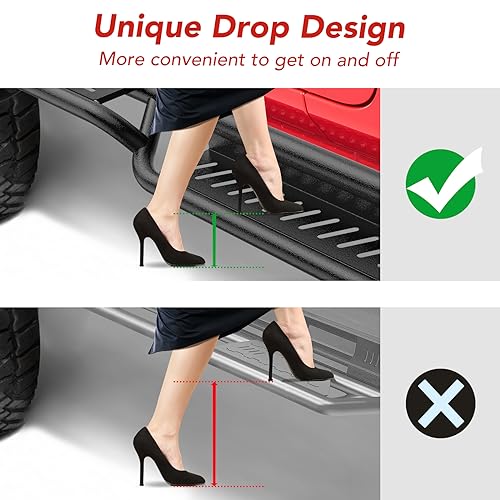 Garvee 2020-2024 Gladiator JT 4D Black Steel Running Boards, Bolt-On