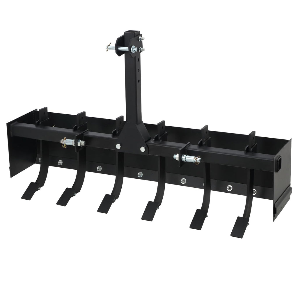 Garvee Tow Behind Box Scraper, 55 Inch Three-Point Quick Hitch Box Scraper Fit Cat 1, Heavy Duty Box Blade Lawn Tractor Attachments for Leveling, Grading, Landscaping, Black