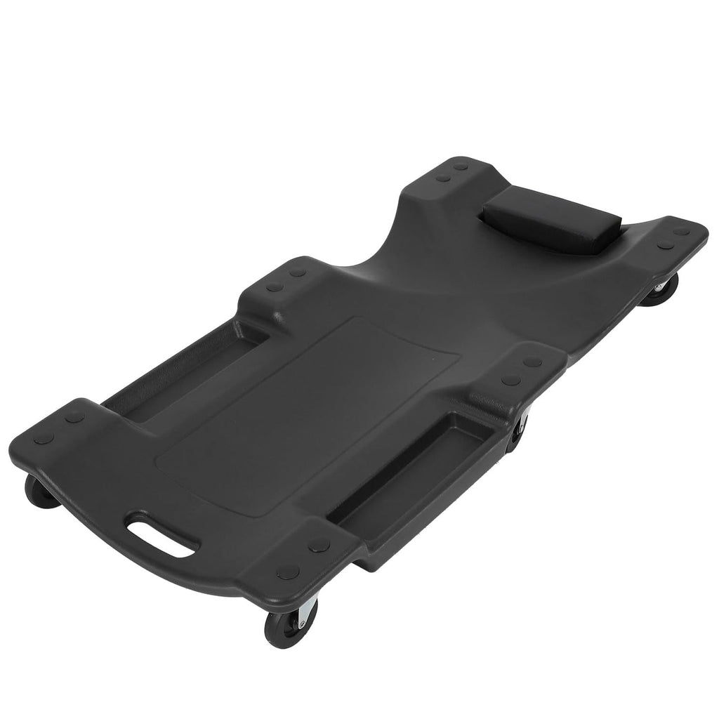 Garvee 40" Plastic Rolling Automotive Garage Shop Creeper, 350 Lbs Capacity, Ergonomic HDPE Body, Padded Headrest, Dual Tool Trays, 6 Casters, Black