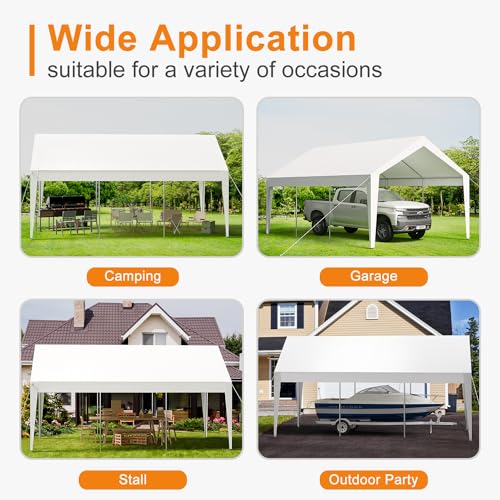 Garvee 10' X 20' Extra Large Heavy Duty Carport, Portable Garage Shelter with 8 Legs, Garage Tent for Car, Truck, SUV, Car Canopy, White