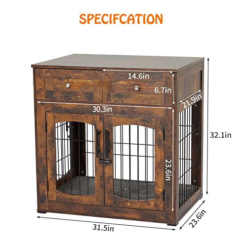 Garvee Dog Crate Furniture with Cushion,Wooden Dog Kennels Indoor with 2 Drawers,Dog Furniture Crate End Table with Storage