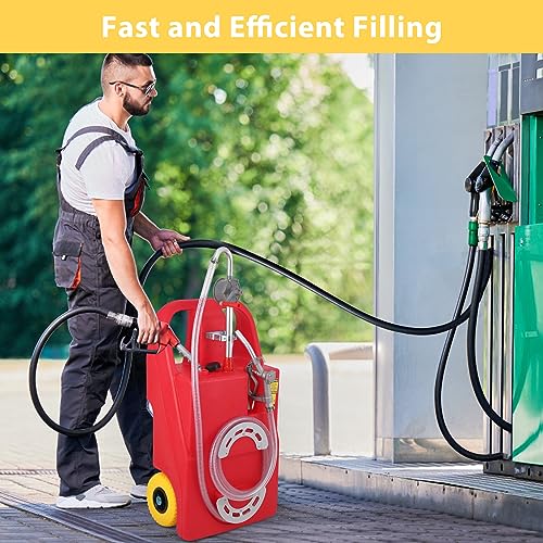 Garvee Fuel Caddy, 26 Gallon Portable Fuel Tank On-Wheels with Manual Fueling Nozzle & 360° Swivel Connector,for Cars, Trucks, Boats