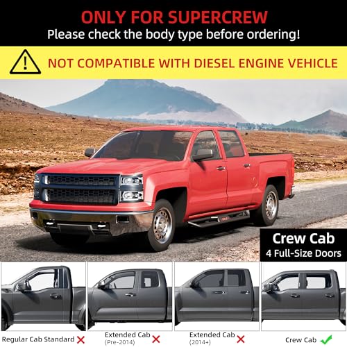 Garvee Running Boards 6.5 Inches with Two Stairs Design Compatible with 2007-2018 Chevy Silverado, 2007-2019 2500HD 3500HD Crew Cab(4 Full Size Doors/Gas Only), Bolt-on Side Steps