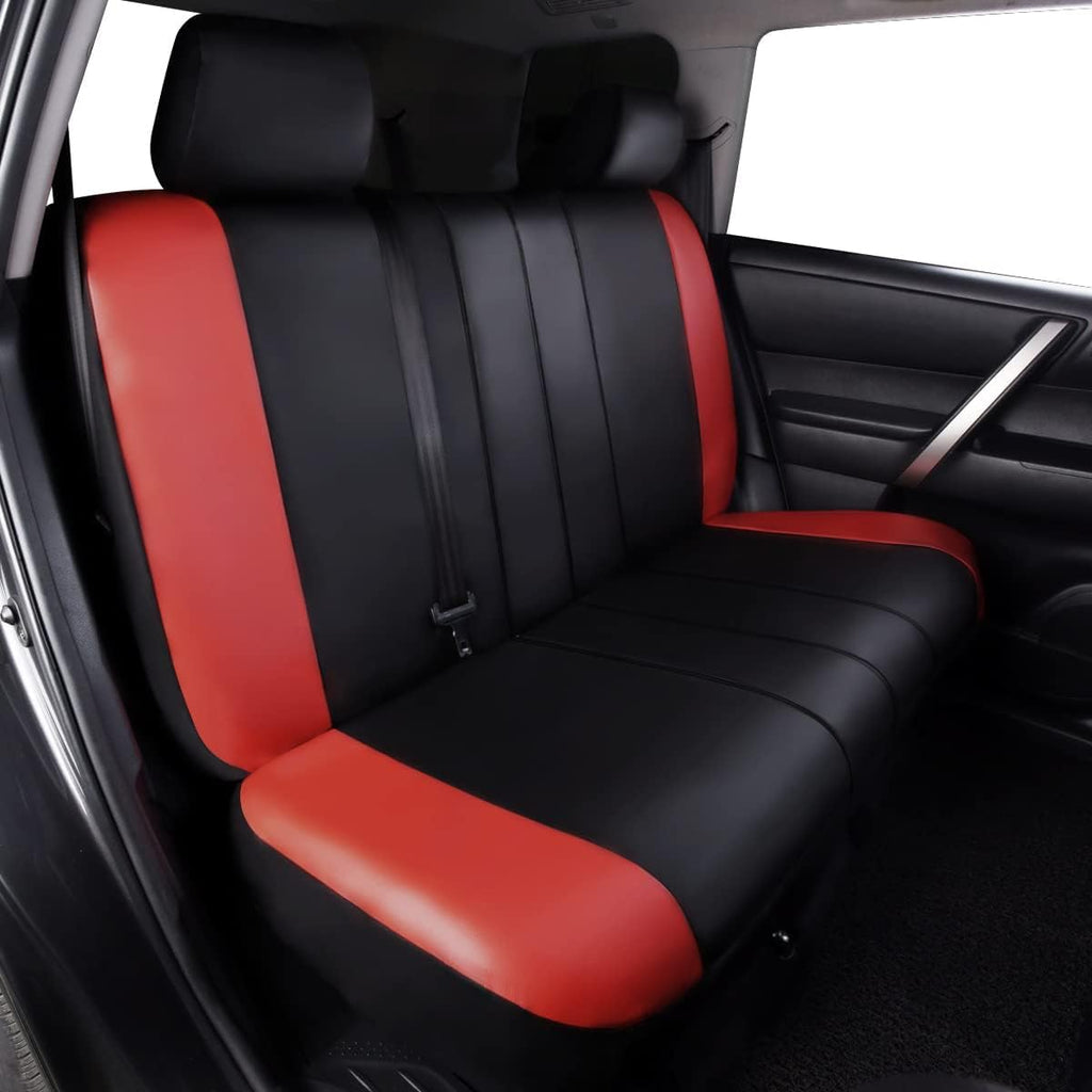 Garvee 9-Piece PU Universal Car Seat Covers, PU Leather with Stitching, Black and Red, Durable, Easy to Install