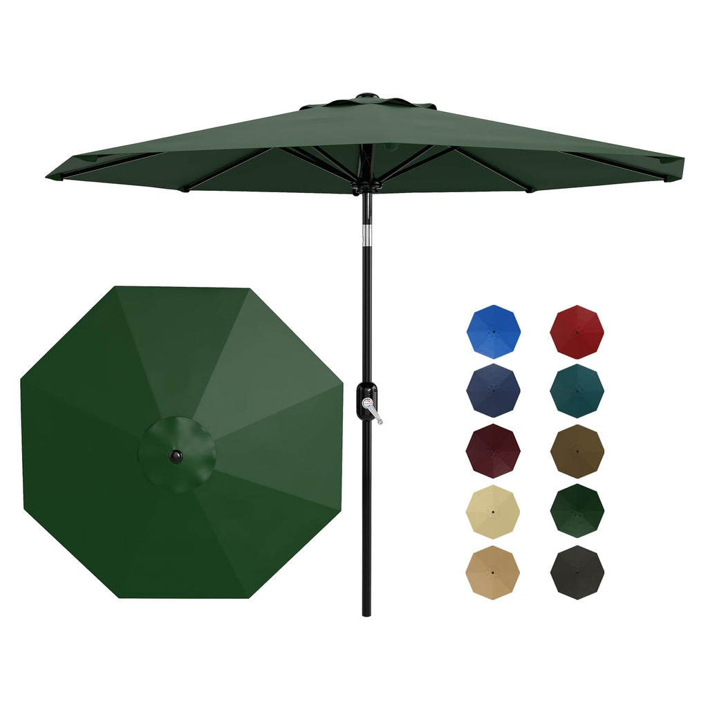 Garvee 10' Patio Umbrella with Crank Lift & Push Button Tilt, Table Umbrella Outdoor Patio 8 Sturdy Ribs for Yard, Deck, Pool, Dark Green