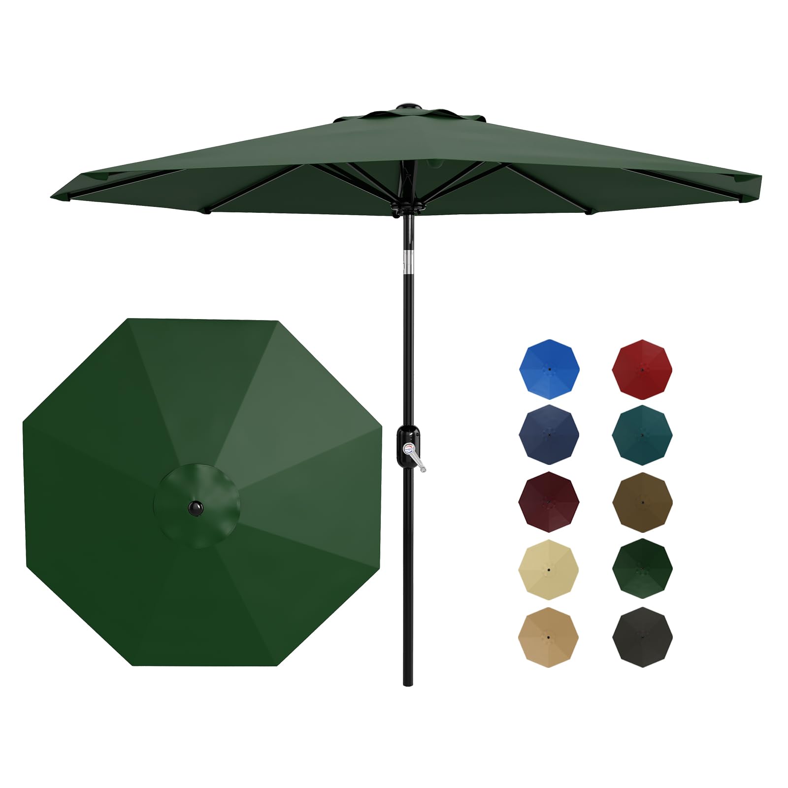 Garvee 10' Patio Umbrella with Crank Lift & Push Button Tilt, Table Umbrella Outdoor Patio 8 Sturdy Ribs for Yard, Deck, Pool, Dark Green