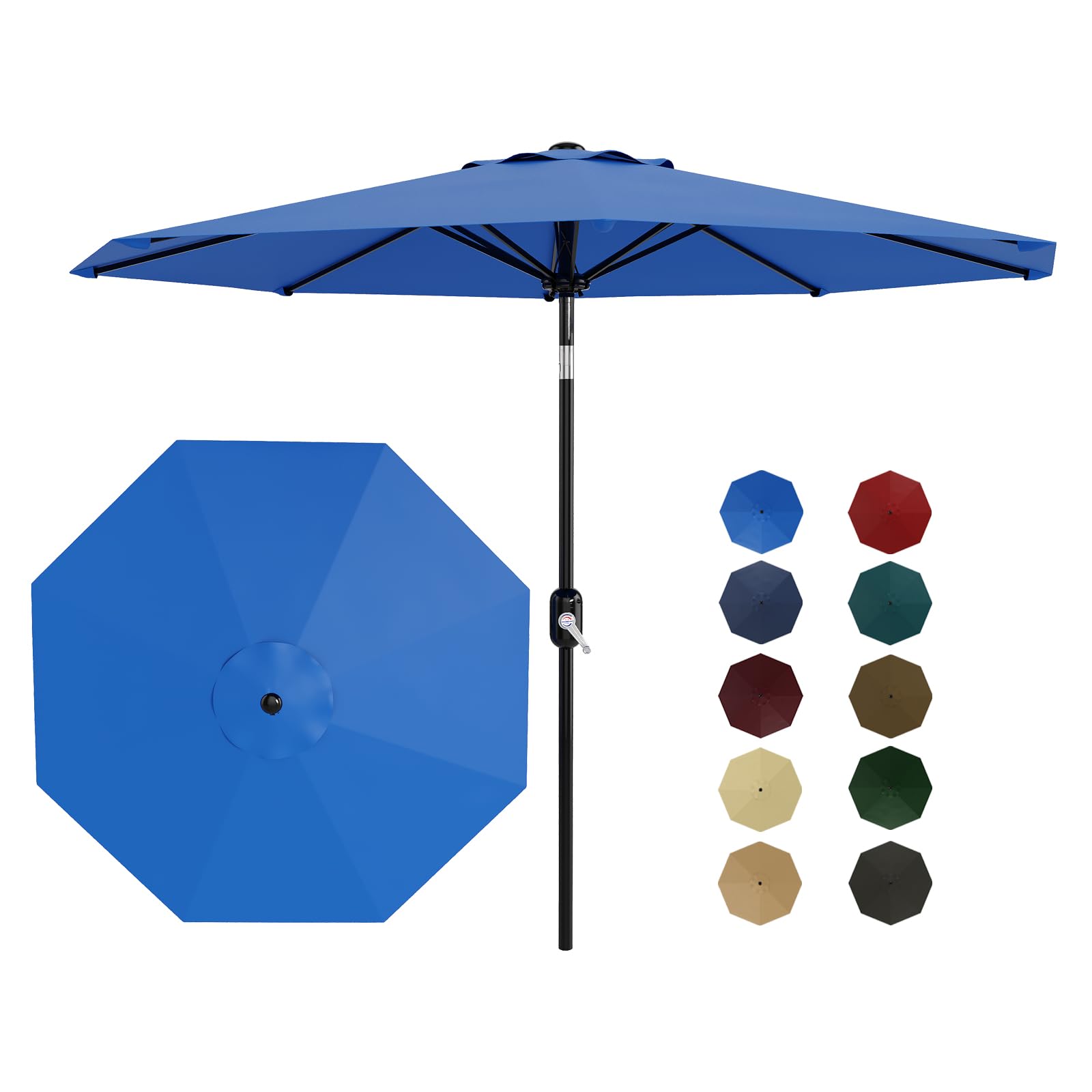 Garvee 9' Outdoor Patio Umbrella, Outdoor Table Umbrella, Market Umbrella with Push Button Tilt and Crank, 8 Sturdy Ribs UV Protection Waterproof for Garden, Deck, Backyard, Pool, Azure Blue
