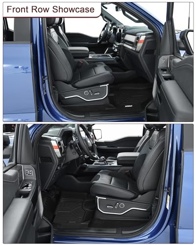 Garvee Floor Mats Compatible with Ford F150,Custom Fit Floor Liners for 2015-2023 Ford F-150 Super Crew Cab, 1st & 2nd Row TPE All Weather Protection,Black