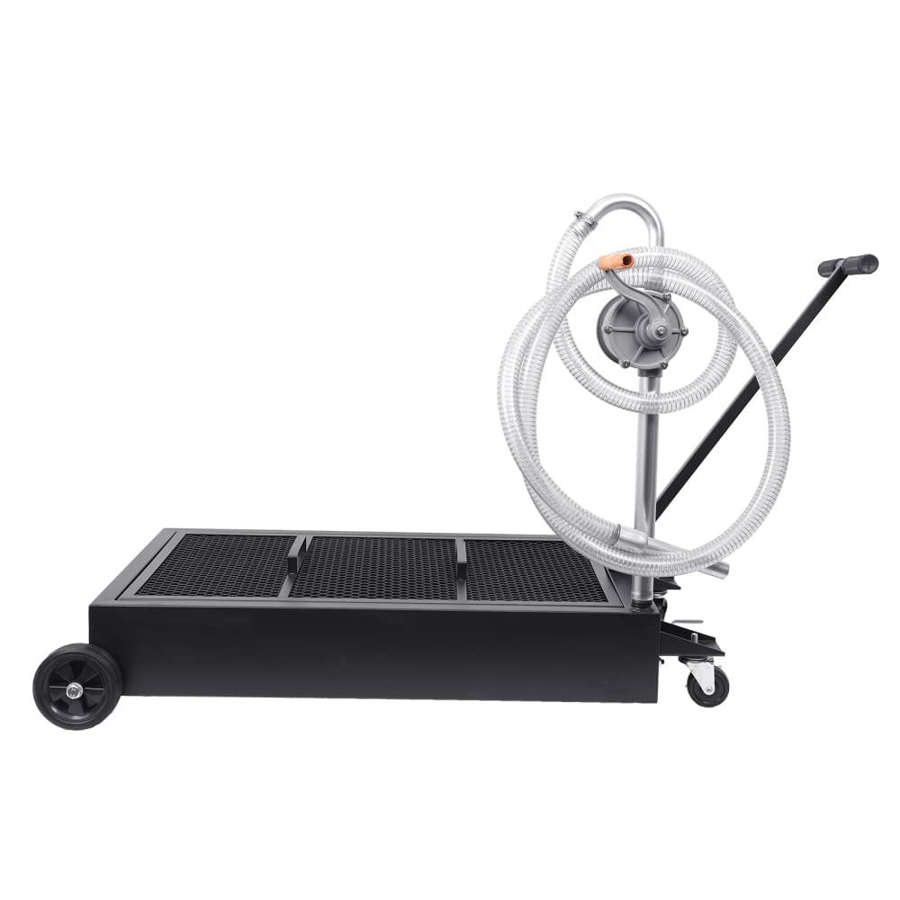 Garvee 20 Gallon Hand Pum Low Profile Portable Oil Drain Pan,with T-Handle,for Car,Suvs with Hose,Casters - Black