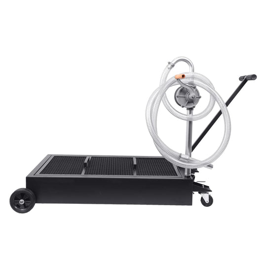 Garvee 20 Gallon Hand Pum Low Profile Portable Oil Drain Pan,with T-Handle,for Car,Suvs with Hose,Casters - Black