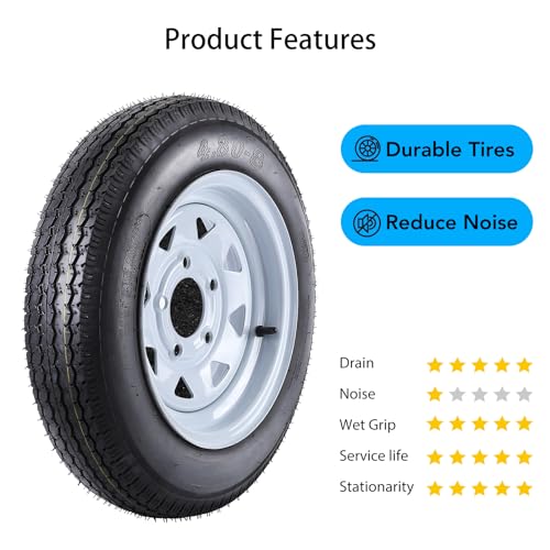 Garvee 4.80-8 Trailer Tires, 2 Pack, Load Range C 6PLY, 8"x3.75" Rims 5 Lug on 4.5", Max Load 760 LBS @ 90 PSI, Durable Nylon Cord Design for Utility, Cargo & Boat Trailers