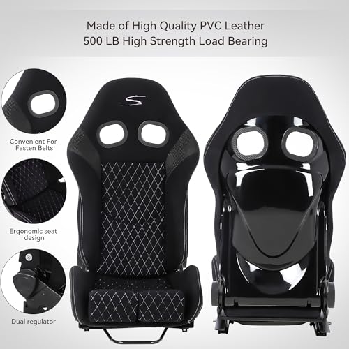 Garvee Racing Seats PU & Carbon Leather, Adjustable Angle, Dual Sliders, Purple, 1 Pair