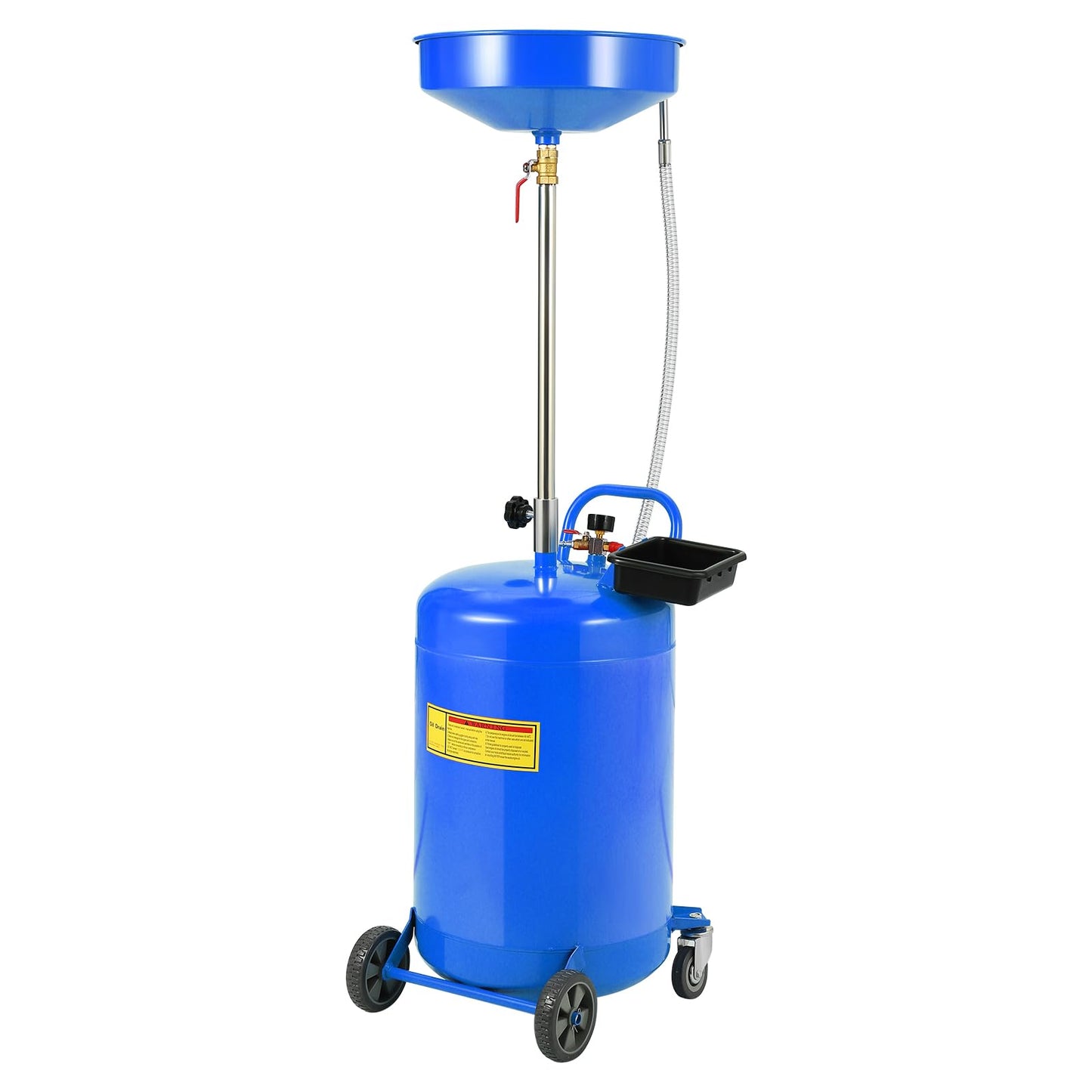Garvee 20 Gallon Oil Drain Container Tank with 15 in Funnel, Adjustable Height 28"-62", Heavy-Duty Rust-Proof 360° Swivel Wheels, Built-in Toolbox for Garage & Auto Shop, Blue