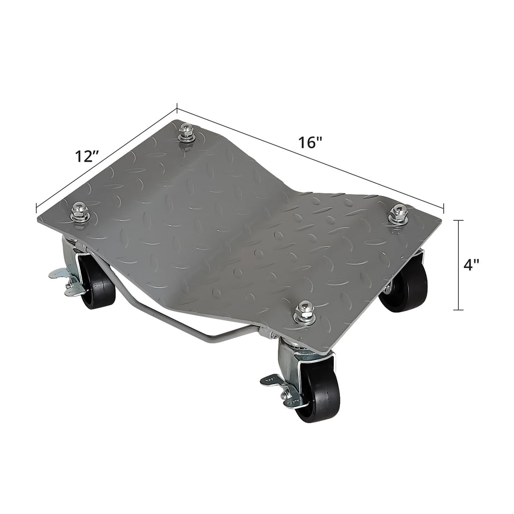 Garvee 4-Tire 16"x12" Car Dolly – 6000-LB Heavy-Duty Vehicle Mover with 360° Rotatable Wheels for Auto Transport Silver