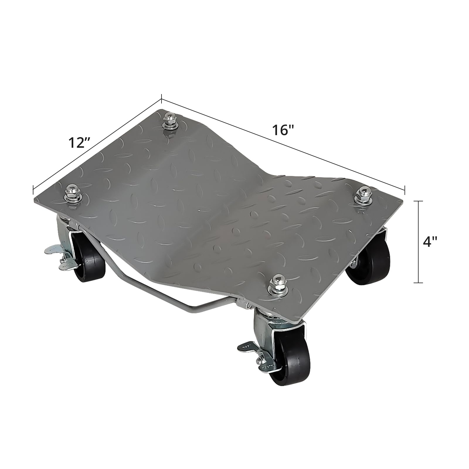 Garvee 4-Tire 16"x12" Car Dolly – 6000-LB Heavy-Duty Vehicle Mover with 360° Rotatable Wheels for Auto Transport Silver
