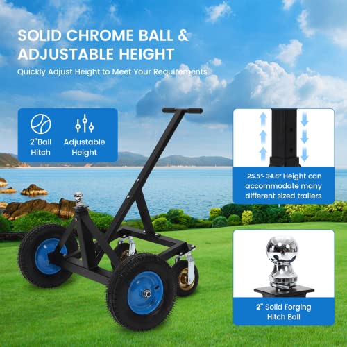 Garvee Adjustable Trailer Dolly, with 1500lbs Load Capacity, Durable Carbon Steel Trailer Mover with 25.5''-34.6'' Adjustable Height, Ideal for Moving Boat Trailers/Utility/Cargo Trailers/RV Trailer